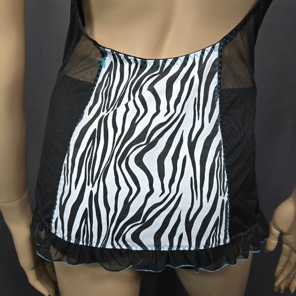 Y2K Zebra Print Lingerie slip Mini Dress With Garters 36C L Trashy Mcbling - Picture 9 of 11